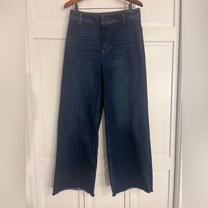 OAT New York Wide-Leg Denim Jeans Raw-Hem Dark Blue Womens Size 10/30‎